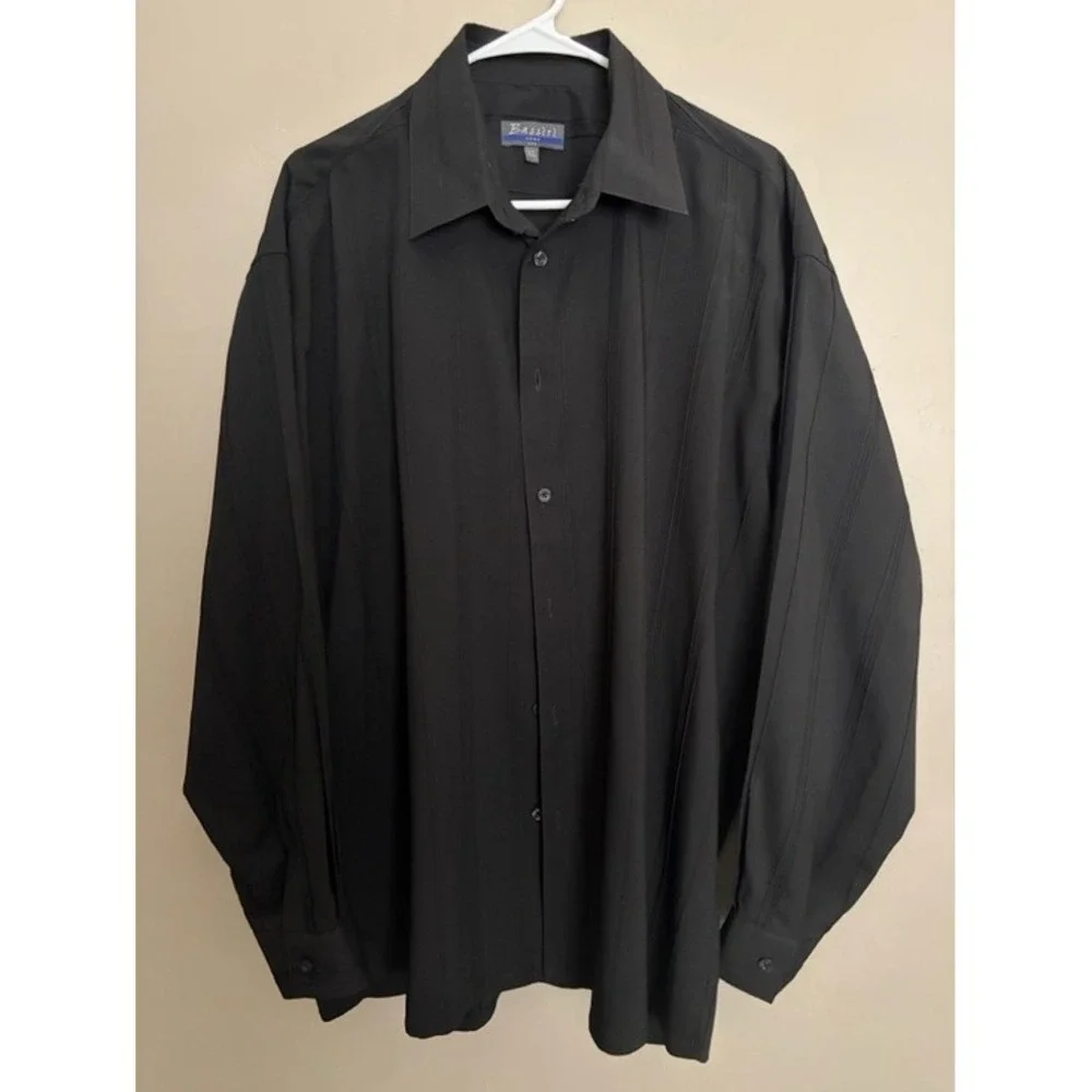 Bassiri Uomo Mens XL Black Microfiber Textured Stripe Long Sleeve Button Down‎